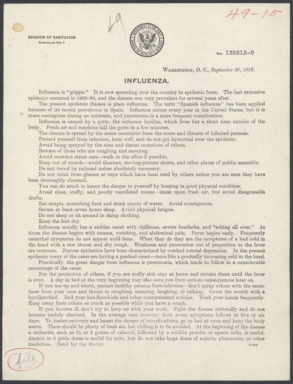 US gov spanish flu letter